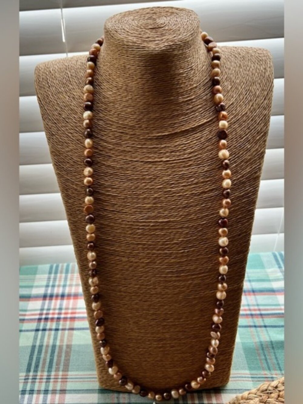 Freshwater Pearl Necklace - Long Earth Tone Brown Tan Beige